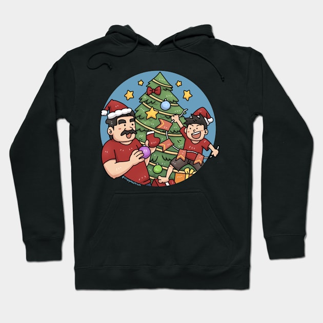 Dad and Son Christmas Tree Cartoon Hoodie by Simply Deep Brush